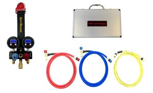 サイトグラス付ダブルデジタル<br>ミニマニホールドセット<br>ECOバルブロータリーホースセットneo<br> ロングタイプ<br>DSGM-neo-L<br>￥87,000(税抜)